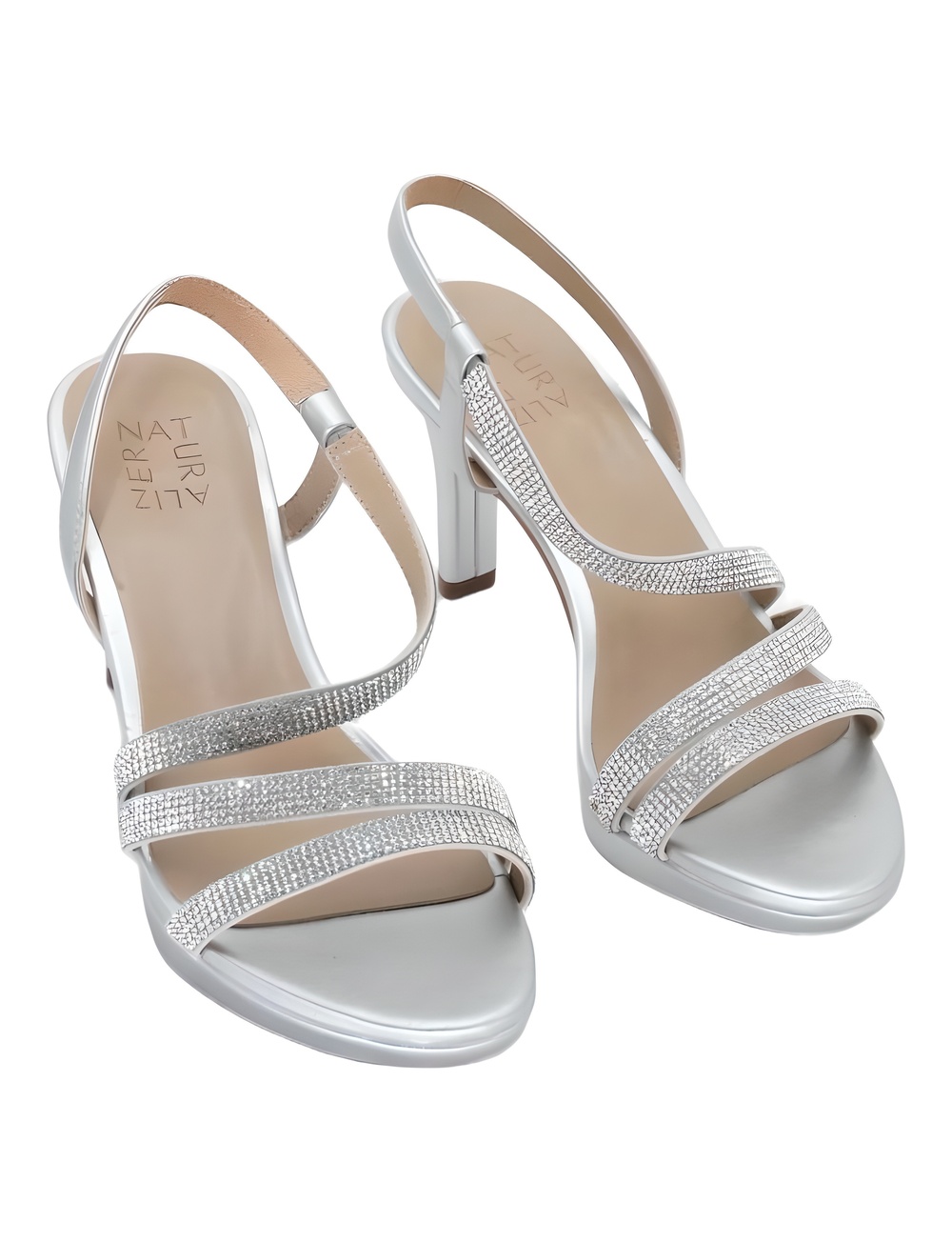 Naturalizer Brenta 2 Strappy Dress Sandals Silver Fabric Size 7M